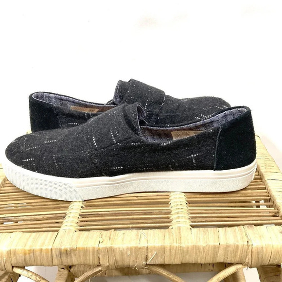 Toms Altair Loafers, Size 9, Black Dotted Wool & Suede Flats Slip-on Shoes - Picture 5 of 8